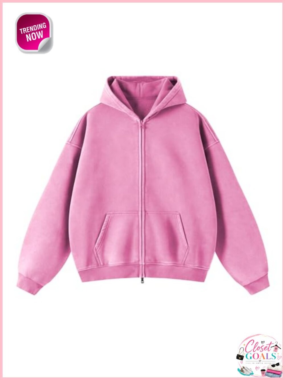 Unisex Double Zip Up Hoodie Oversized Fleece Sweatshirt